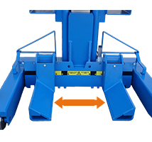 大型車用移動式リフトフォークの幅を変えられる